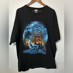 Y2K Delta Pro Weight Graphic Tee Wolf Galaxy Western Size 2XL